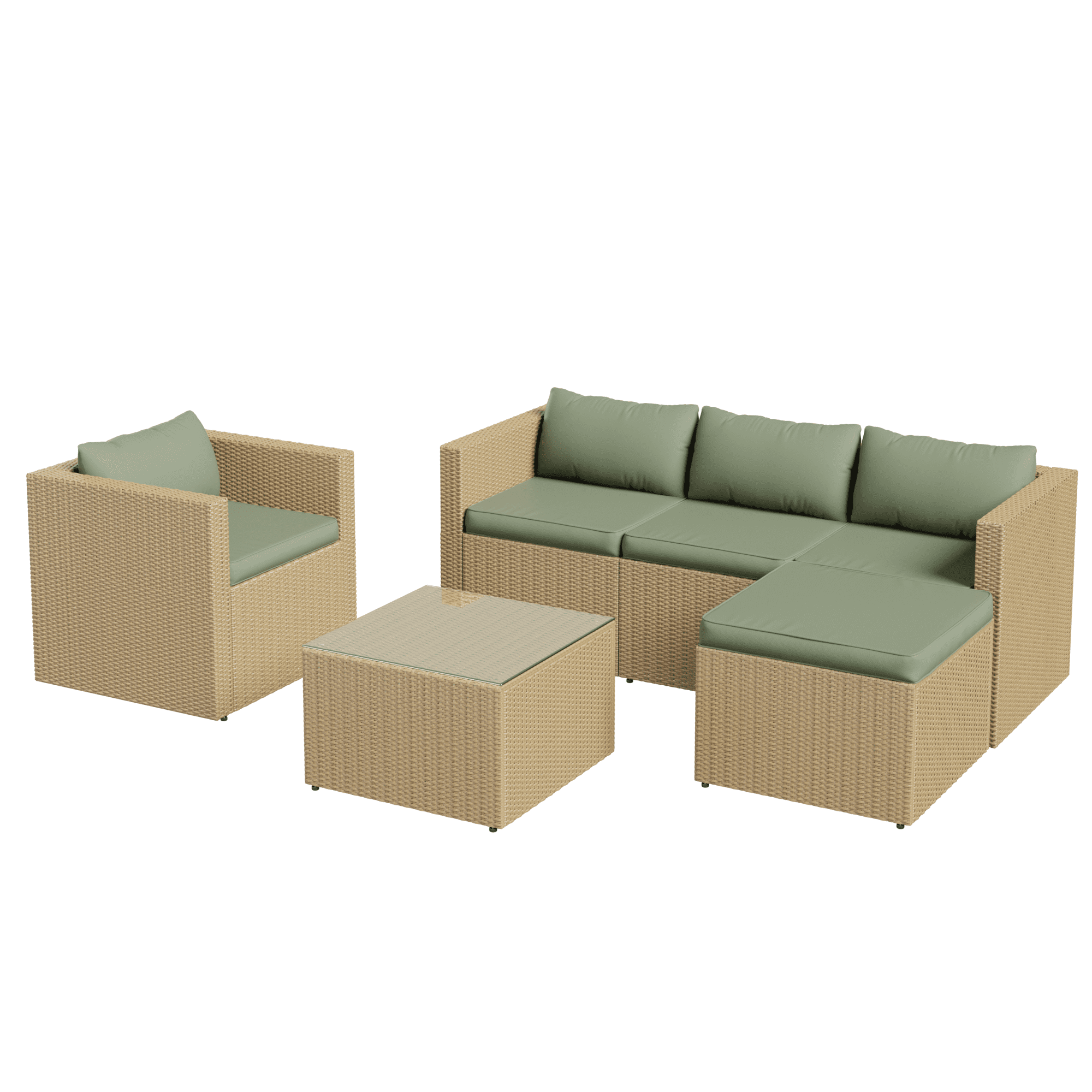 AMOPATIO 6-Piece Patio Furniture Set, Outdoor Patio Sectional Furniture All-Weather Rattan Wicker Patio Conversation Set Outdoor Furniture for Backyard Balcony,Green