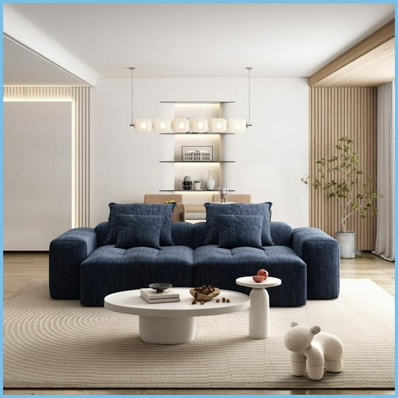 Modern 4-Piece Modular Sectional Sofa – Sparkling Chenille Fabric, No Assembly for Living Room, Blue