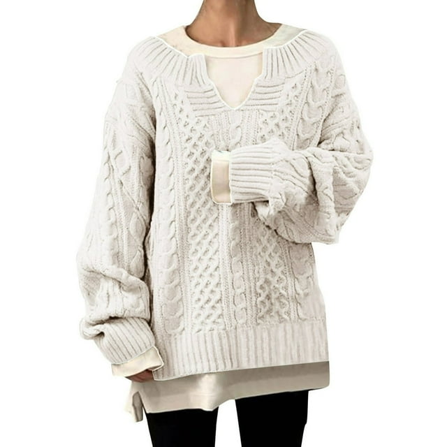 Women Fasion Solid Casual Pattern Sweater Long Sleeve Knit Sweater