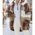 thumbnail image 6 of Womens Winter Fuzzy Fleece Jacket Hooded Color Block Patchwork Cardigan Coats Outerwear with Pockets Khaki XXXL, 6 of 9