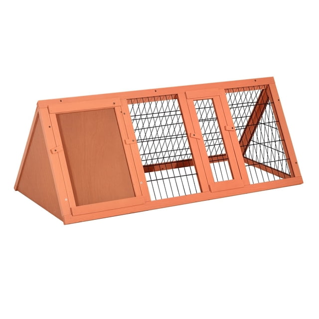 PawHut 47" Triangular Wooden Rabbit Hutch Bunny Guinea Pig House Small Animal Cage Backyard Garden Habitat
