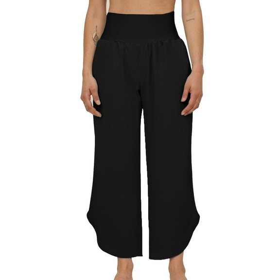 Women's Casual Loose Fit Cropped Pants with Pockets - Mid Rise for Yoga, Sports & Dining - Easy Wash Summer Wear