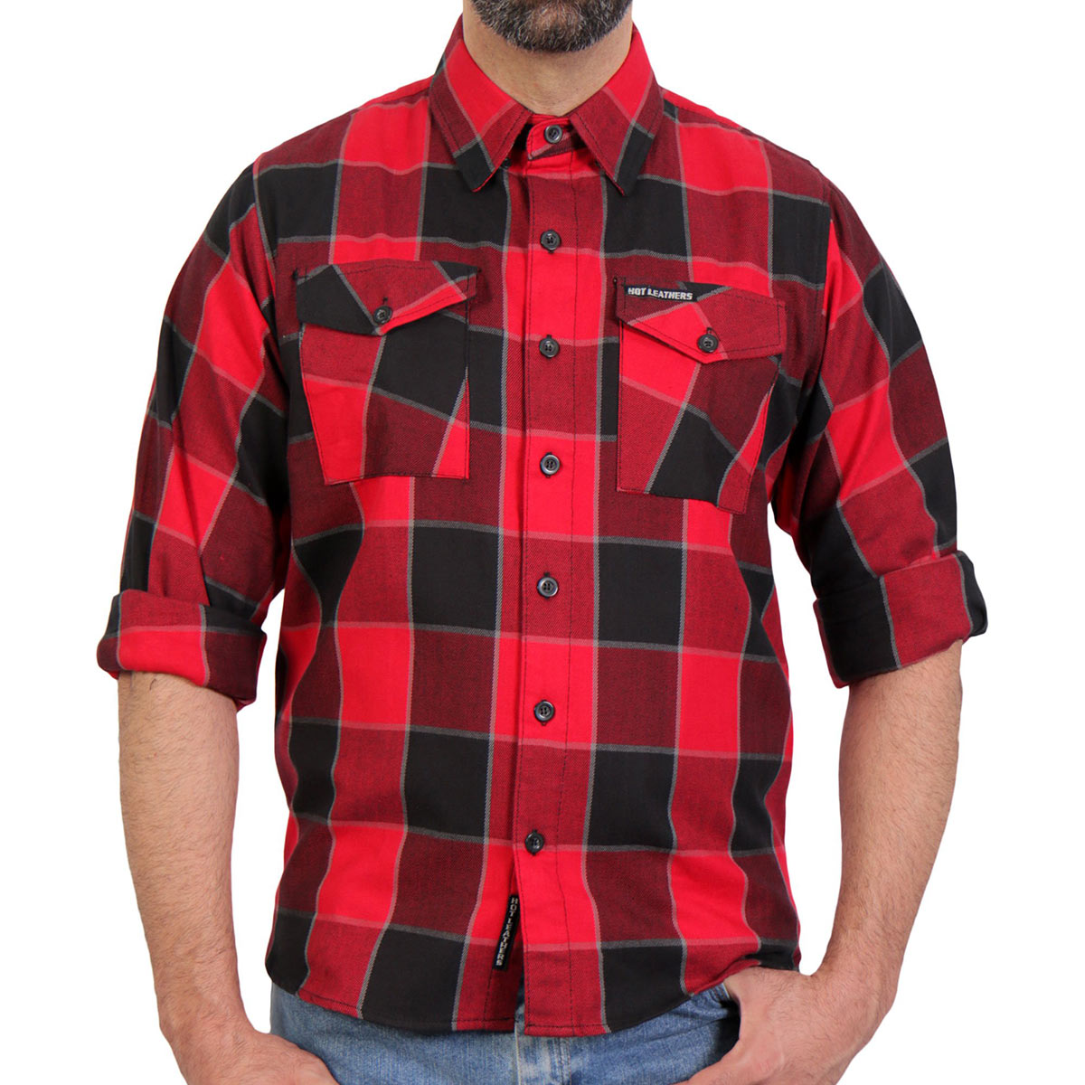 Hot Leathers FLM2019 Men's Red Black and Gray Long Sleeve Flannel Shirt ...