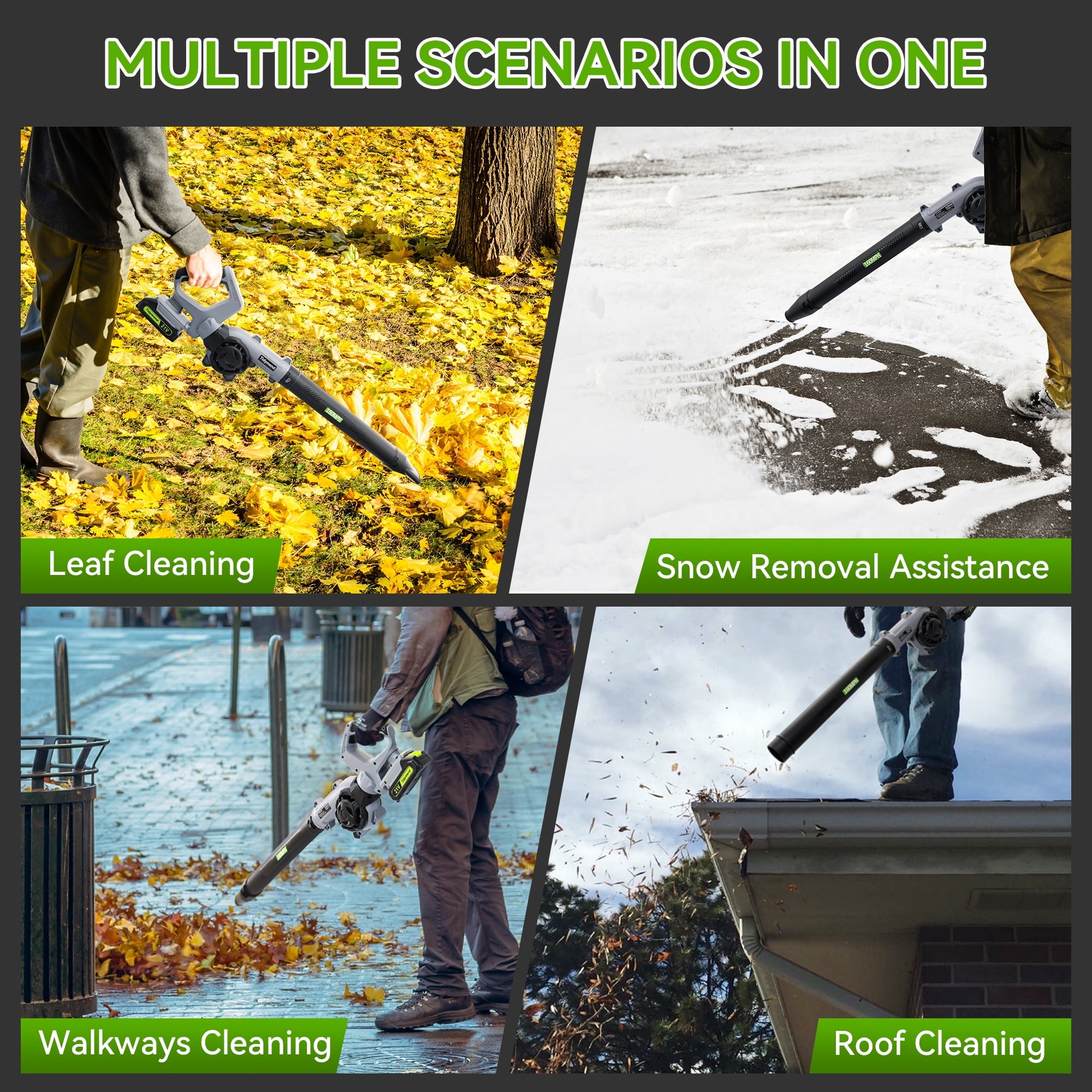 20V Cordless Leaf Blower with 2 Batteries & Adapter Charger, Lightweight 190 CFM 160 MPH Blower, 3 Speeds, 3 Nozzles for Light-Duty Patio, Sidewalk, Driveway & Yard Cleanup