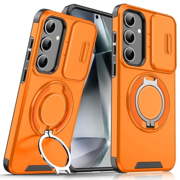 Rugged Phone Case compatible with Samsung Galaxy A16 5G and Galaxy A17 5G, Shockproof Magnetic Metal Ring Kickstand Protective Cover with Slide Lens Protection