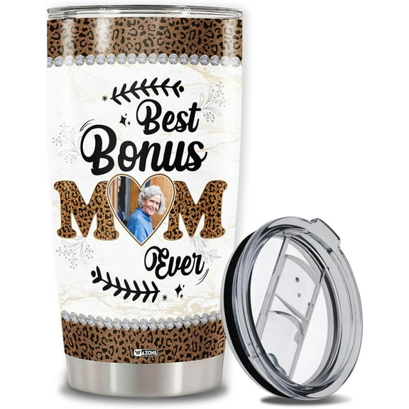 Personalized Best Bonus Mom Ever Gifts Tumbler Cups From Daughters For Mommy Mothers Customized Photo With Lid 20 30 Oz Presents Idea Birthday Christmas Mothers Day Anniversary
