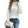 thumbnail image 1 of Chandails à Col Roulé pour Femmes, Tricot Torsadé, Manches Longues, Chandail, Haut, Automne Hiver, Décontracté, Uni, Blanc, M, 1 of 6