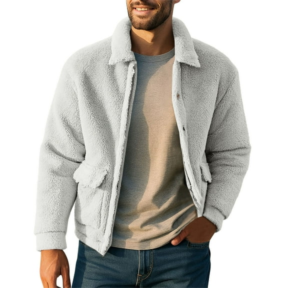 zfhfof Mens Fuzzy Sherpa Jacket Lightweight Soft Fleece Long Sleeve Lapel Collar Full Zip Coats Fall Winter Warm Outwear with Pockets