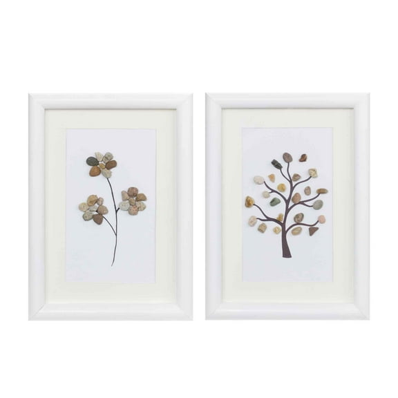 Melrose International Framed Tree and Floral Pebble Art (Set of 2)