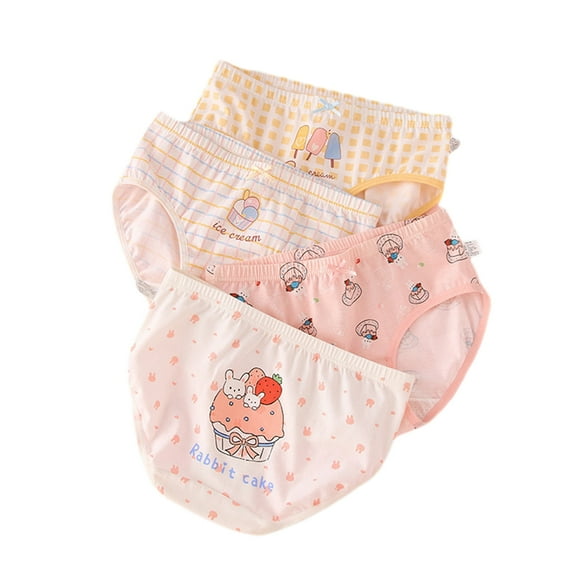 URMAGIC Toddler Girl Cotton Comfortable Cute Cartoon Print Underwear Light And Breathable Briefs Kids Underpants|pack of 4