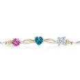 thumbnail image 2 of Gem Stone King 925 Silver and 10K Yellow Gold Pink Created Sapphire London Blue Topaz Moissanite and Lab Grown Diamond Tennis Bracelet for Women By Keren Hanan (2.30 cttw, Adjustable up To 9 inch), 2 of 4