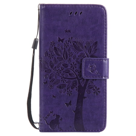 Samsung Galaxy J5 Case 2017 (Not for J5 Prime), Allytech [Embossed Cat & Tree] PU Leather Wallet Case Folio Flip Kickstand Cover with Card Slots for Samsung Galaxy J5 2017 Release, Purple