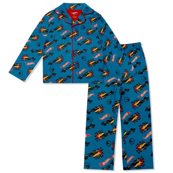 Conjunto de pijama Hot Wheels para niño, de 2 piezas, de franela, estilo azul