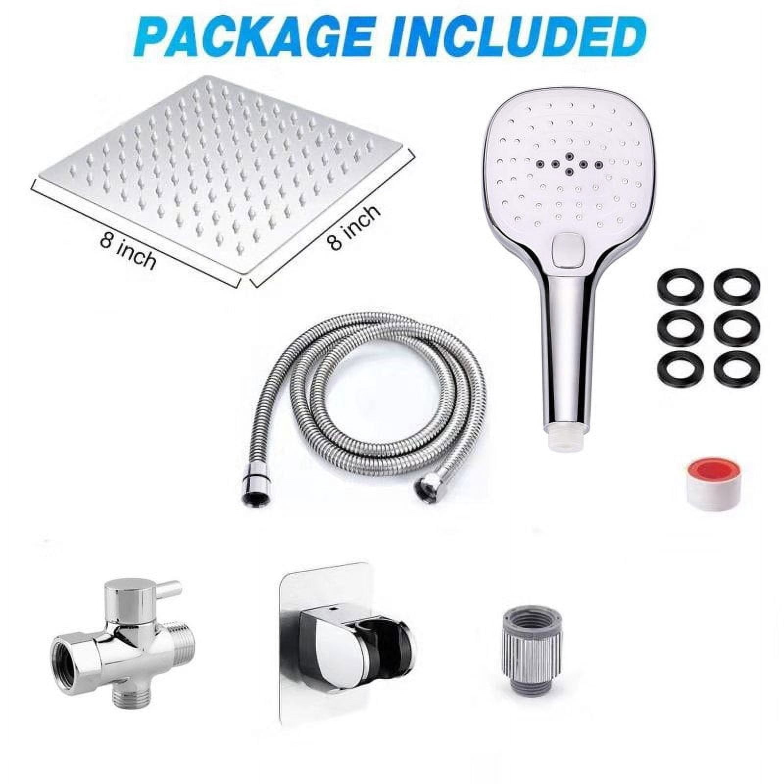 Shower Head with Hose, High Pressure Stainless Steel Rain Shower and 3 Settings Handheld Spray Combo with Push Button Flow Control (8 Inch Showerhead Set, Chrome Finish)
