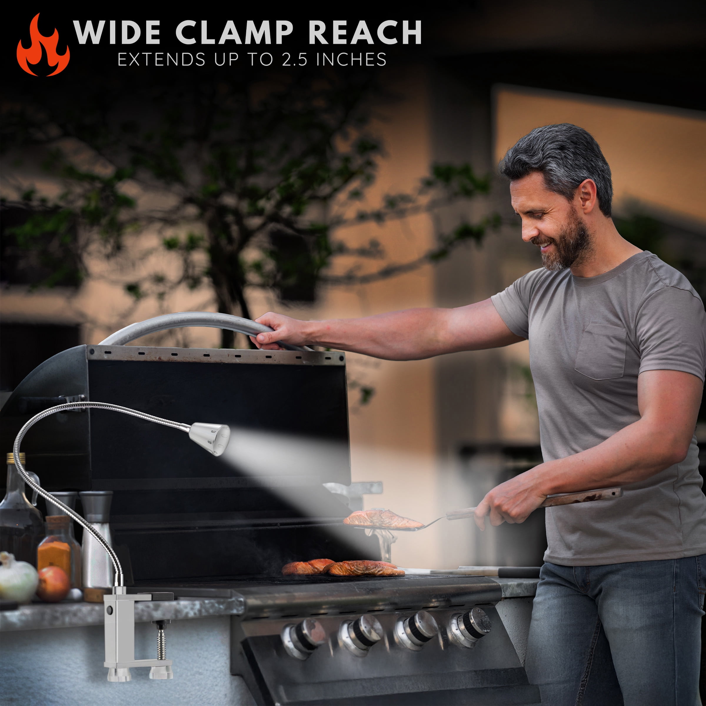 LED Concepts Flexible Magnetic Grill Light, 2-Pack, Silver, 360° Gooseneck