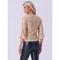 thumbnail image 3 of DARING DIVA Women's 3/4 Sleeve V Neck Sparkly Blouses XS Gold, 3 of 6
