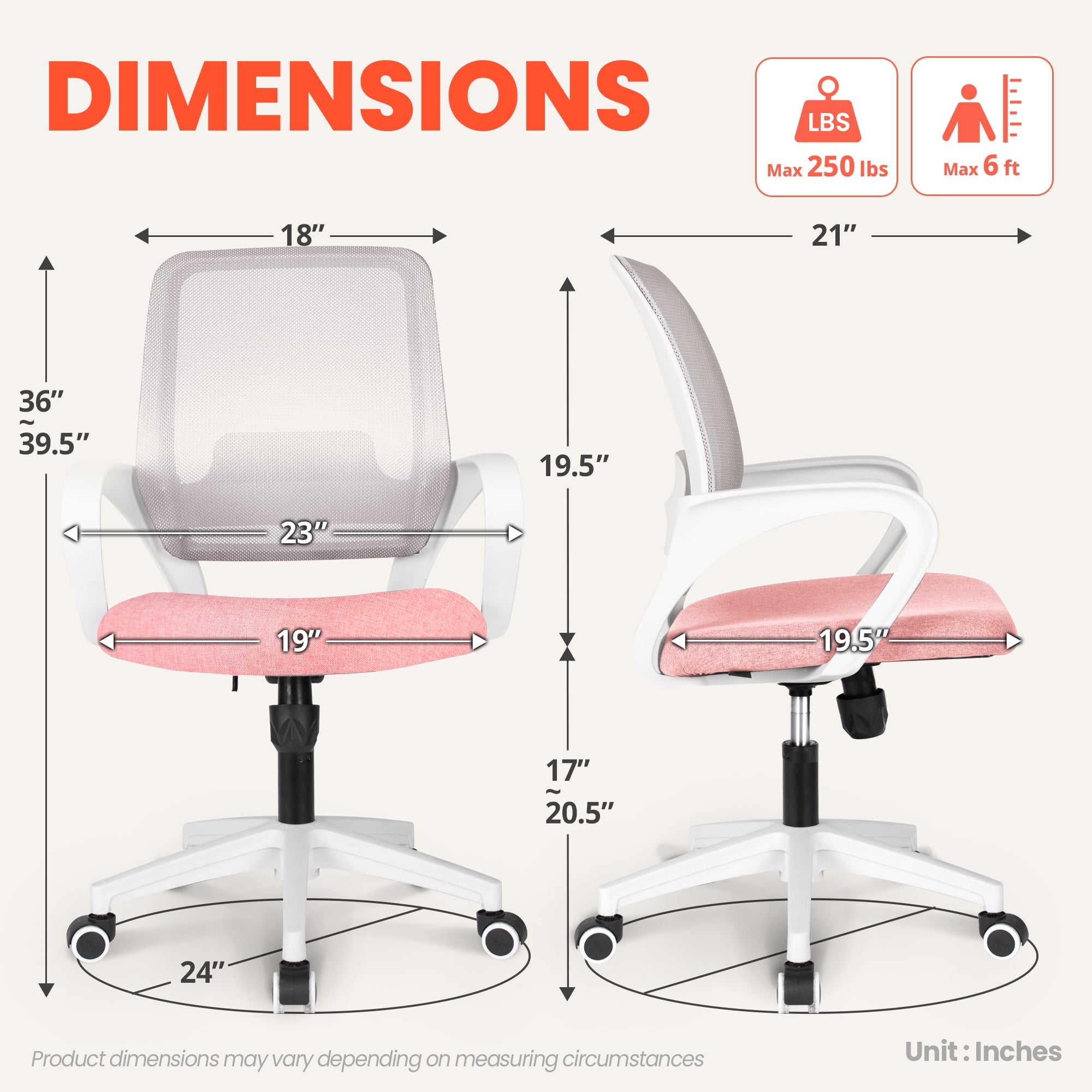 NEO CHAIR Ergonomic Office Chair, Lumbar Support Mid Back, Mesh Home Office Computer Desk Chair with Armrests, Pastel Pink