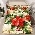 thumbnail image 2 of Manfei Green Red Beige Twin Sheet Sets,Merry Christmas Twin Fitted Sheet,Xmas Floral Berry Flat Sheet For Adult,Super Cozy Room Decor,3pcs, 2 of 7