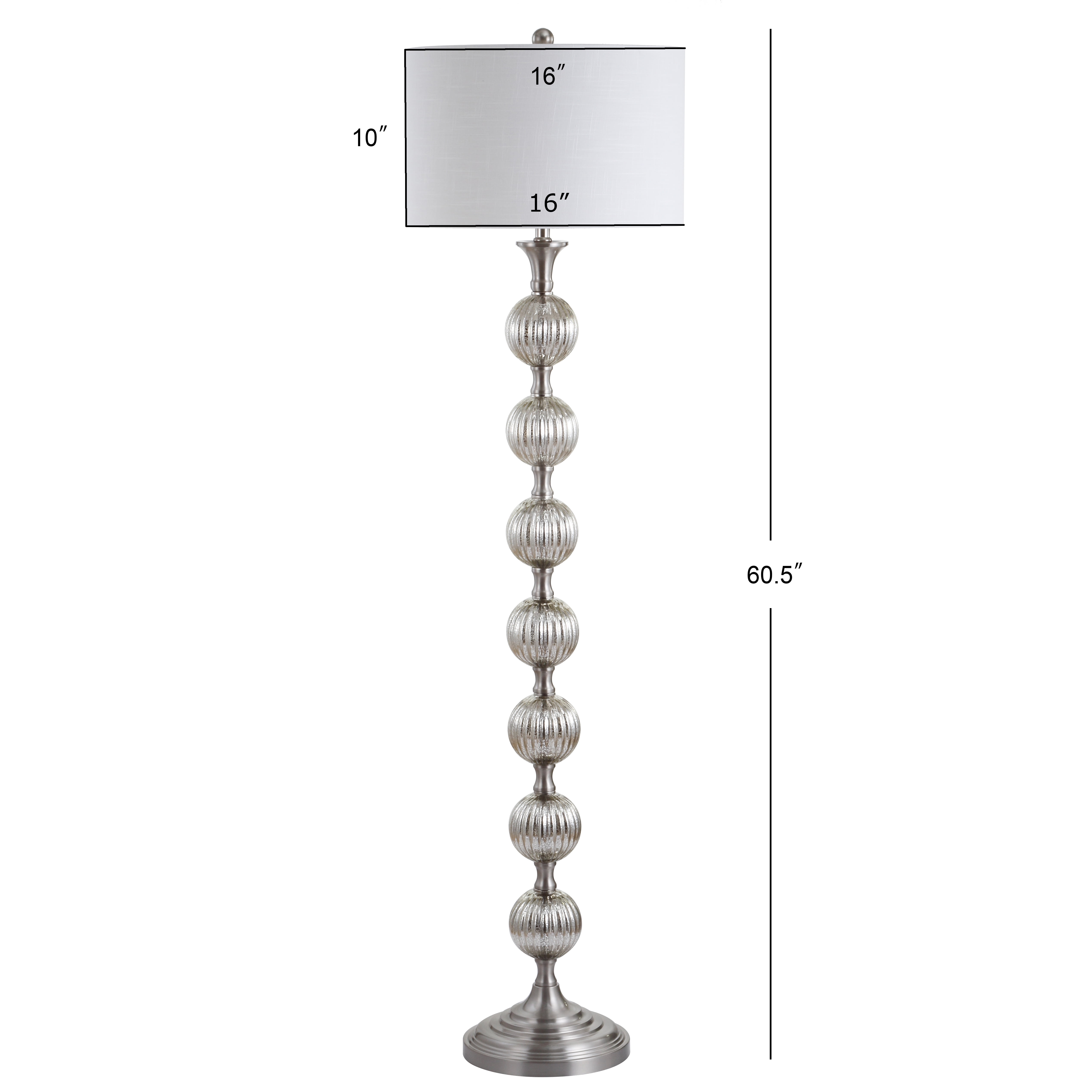 JONATHAN Y Oslo 60.5" Glass/Metal LED Floor Lamp, Mercury Silver, JYL1019A