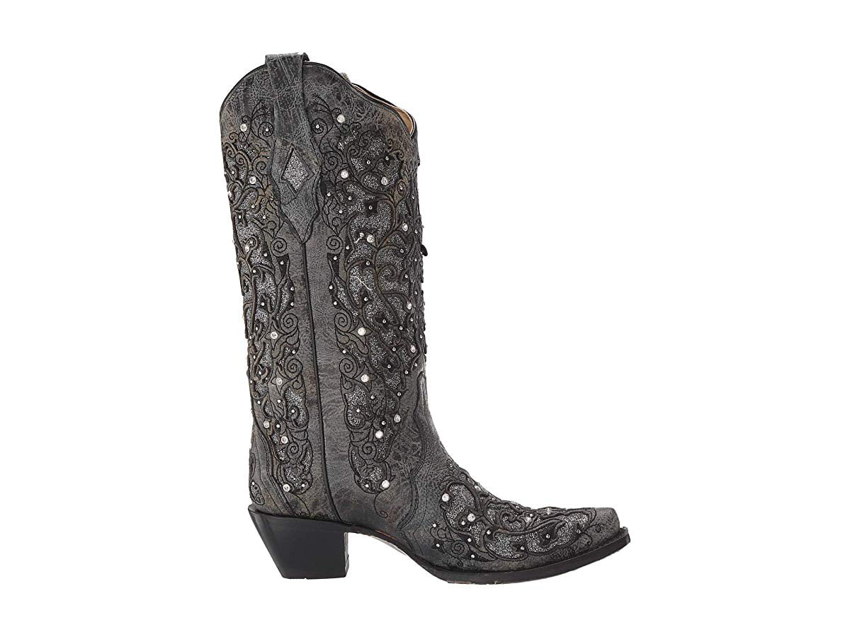 BOOT LADIES A3672 CORRAL GREY GLITTER INLAY CRYSTALS