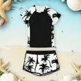 thumbnail image 5 of Tfken Toddler Child Girls Swimsuit Short Sleeve Hawaii Print Bathing Suit Slim Soft Black Two-Piece Sets Size 9-10 Years, 5 of 5