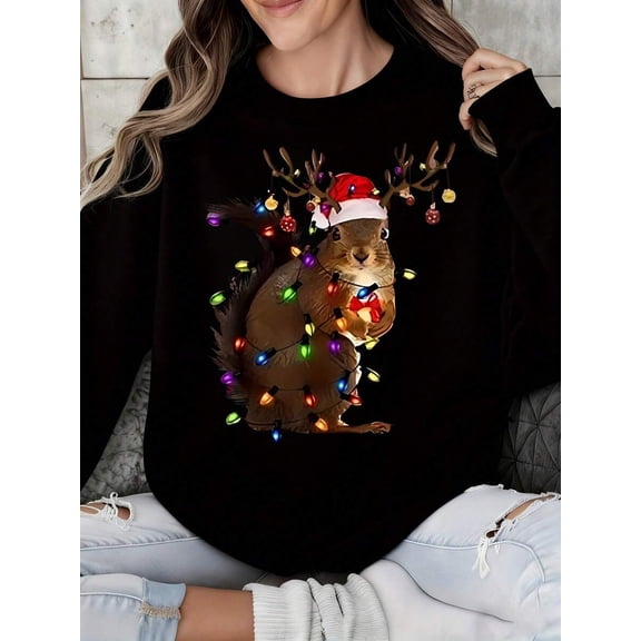 Santa And My Favorite Christmas Sweatshirt Women Holiday Ugly Sweater Xmas Gift For Her Winter Cozy Crewneck Pullover Top