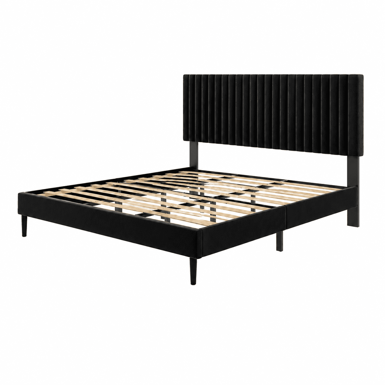 King Size Velvet Upholstered Platform Bed with Height-Adjustable Headboard, No Box Spring Needed