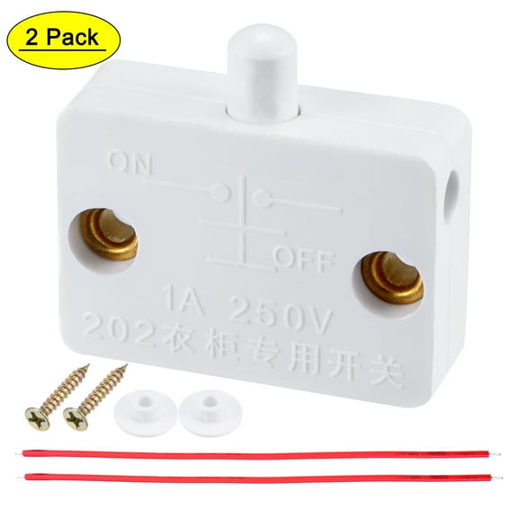 Uxcell Lamp Switch, AC 250V 1A Normally Closed Door Wardrobe Touch with Wires White 2 Set