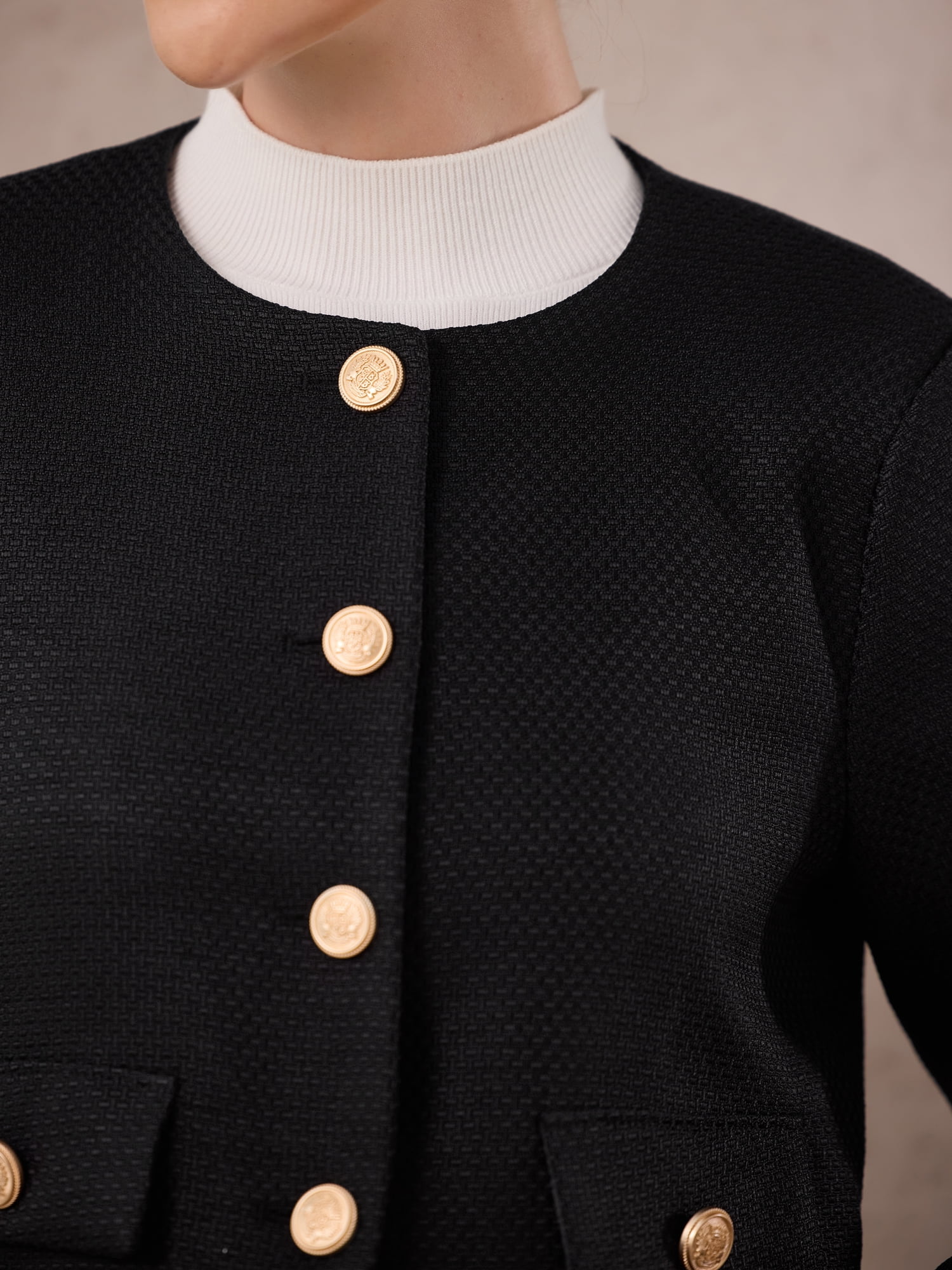 DARING DIVA Women's Tweed Short Jacket Collarless Office Cropped Blazer L Black