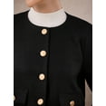 thumbnail image 4 of DARING DIVA Women's Tweed Short Jacket Collarless Office Cropped Blazer L Black, 4 of 6