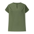 thumbnail image 5 of Lovskoo Women's Linen Shirts Cap Short Sleeve Loose Pollover Solid Color V-Neck Blouse Shirt Olive Green, 5 of 7