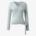 thumbnail image 6 of Kiijoy Girl's Tie Wrap Top Solid Long Sleeve V Neck Ballet Dance Yoga Tshirt, Grey, 9-10 Years, 6 of 6