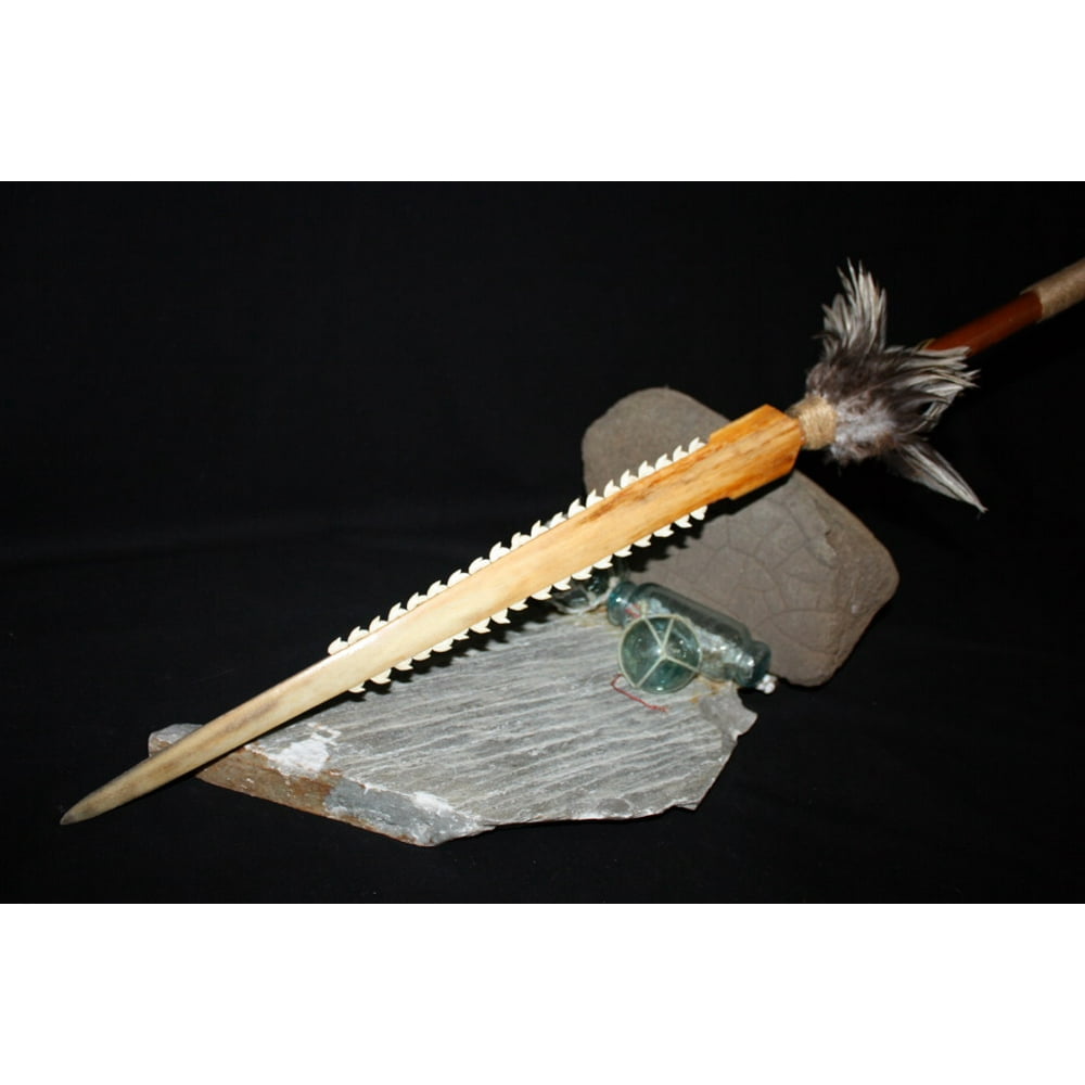 Hawaiian Koa Spear w/ Sailfish Bill and 40 Authentic Shark Teeth 4