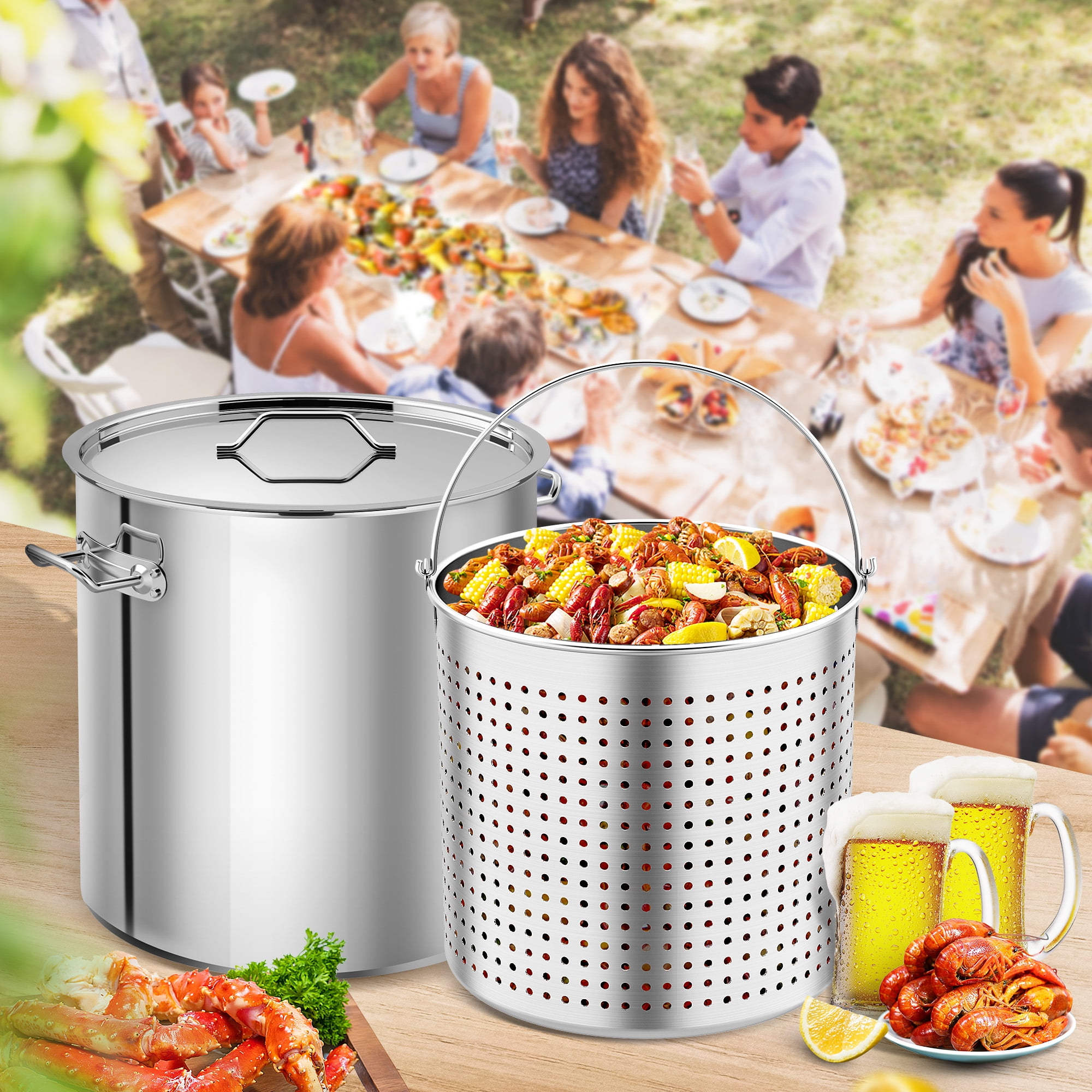 ARC 64-Quart Stainless Steel Seafood Boil Pot with Basket and Two Brown  Paper, Crawfish, Crab, Lobster, Shrimp Boil Stock Pot with Strainer, Turkey