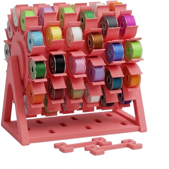 Rotating Bobbin Thread Organizer, 60 Slot Sewing Thread Holder Rotating Design, Bobbin Organizer, Sewing Room Accessory, Compact Craft Storage, Pink