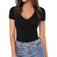 thumbnail image 3 of Gibobby Mono Ajustado de Verano Body de manga corta con cuello en V de color sólido ajustado sexy informal para mujer(Negro， XL), 3 of 4