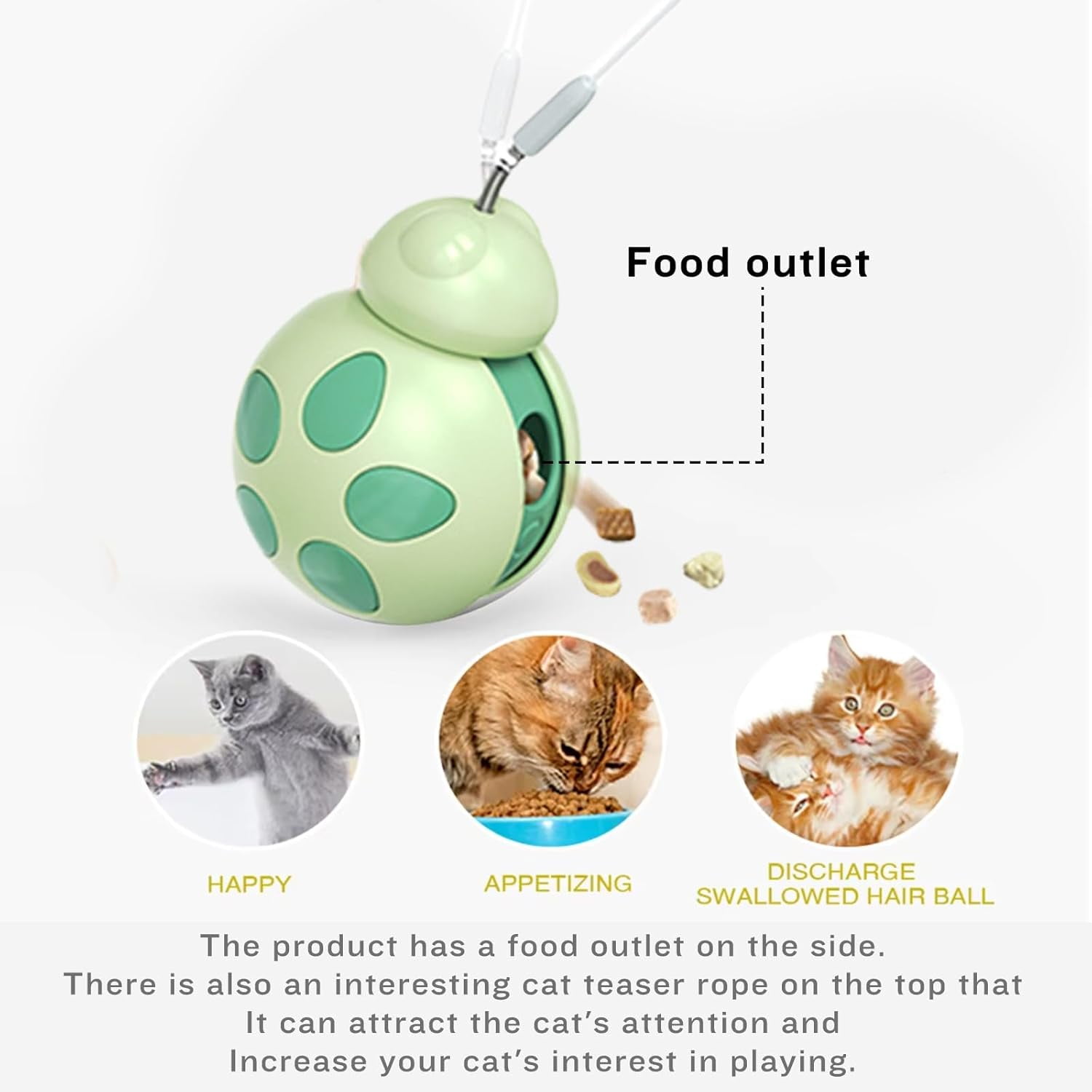 Interactive Cat Toys, Beetle Not Tumbler Design with Teasing Stick, Indoor Cat Toys, Snack Dispenser for Kittens Exercise and Boredom Relief, Feeding Pet Supplies