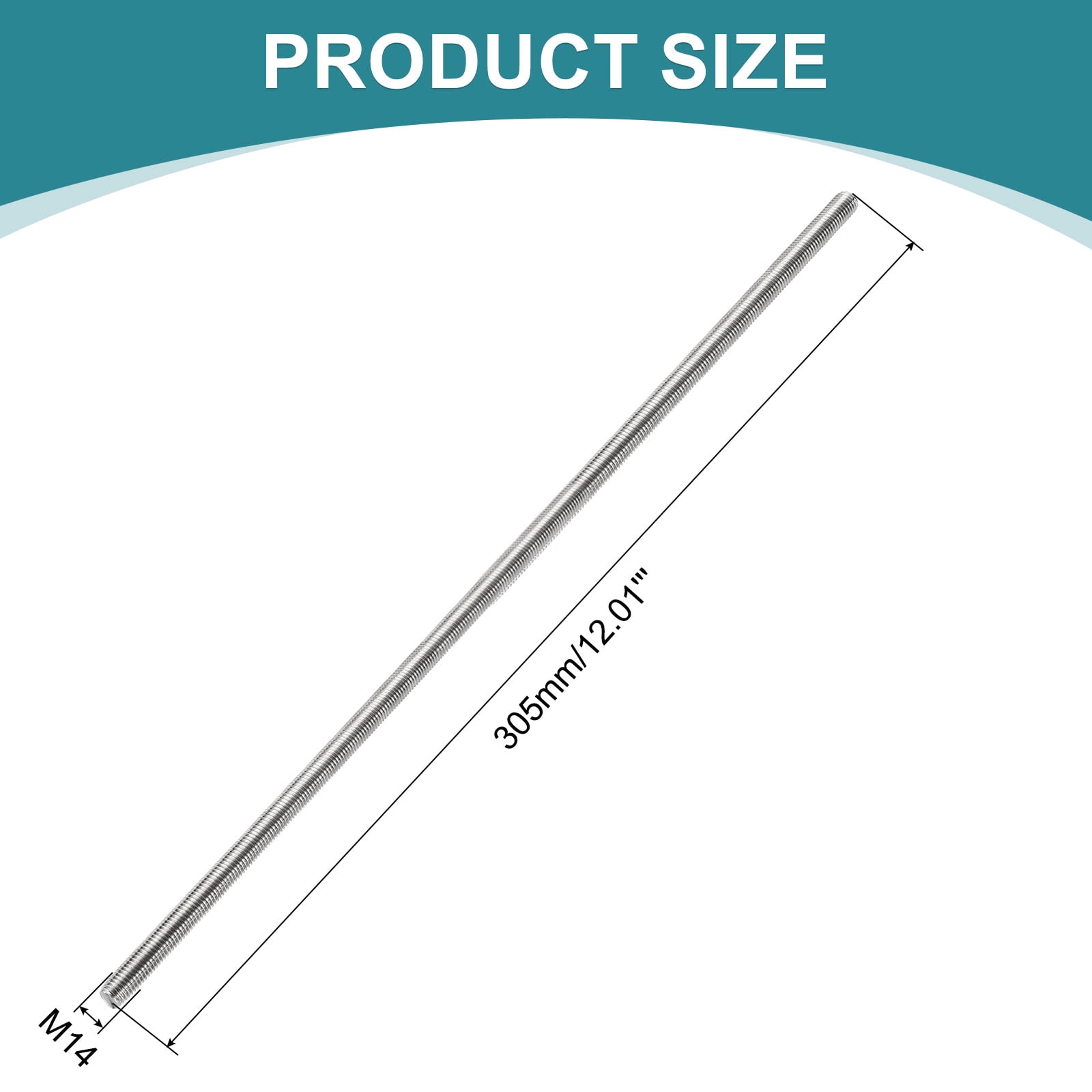 Uxcell 2pack Fully Threaded Rod, M14 x 300mm 201 Stainless Steel Right Hand Threads Rods with Nuts and Flat Washer Fully Studding Rod Bar for Clamps, Hangers and U-Bolts