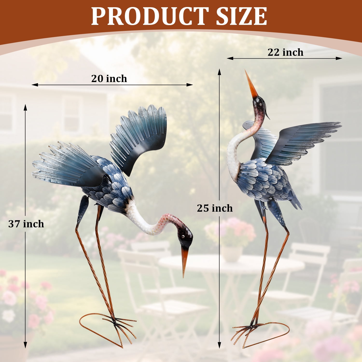 Crane Sculptures & Statues Decor,Coastal Metal Cranes Decoy for Outdoor Outside Yard Art Patio Pond Pool Lawn Decorations,Housewarming Gift