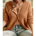thumbnail image 5 of Female Knit Cardigan Casual Crew Neck Button Down Long Sleeve Sweater Jumper Layer Top Brown XXL, 5 of 10