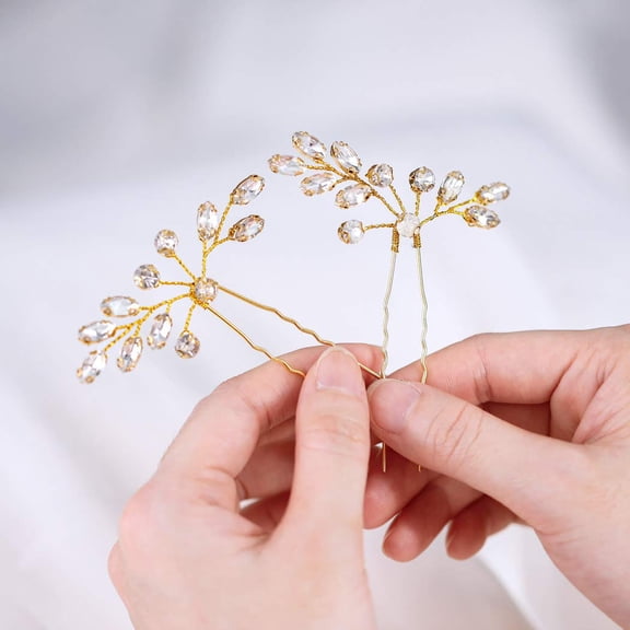 Rhinestone Bridal Hair Pins Crystal Wedding Hair Piece Fashion Hair Accessories for Women and Girls (Gold)