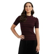 Women's Ellen Tracy Mockneck Elbow Sleeve Button Shoulder Rib Sweater Color: Wine Tasting Stripe Size: MEDIUM