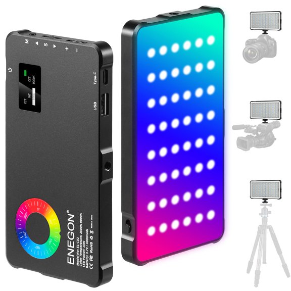 Luz de vídeo LED ENEGON RGB 2500-9000 K con batería de 4000 mAh