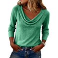 thumbnail image 3 of Wutalume Women's Knit Tops - Cowl Neck Long Sleeve Solid Sweater, Casual Pullover Blouse for Everyday Elegant Wear,Green XL, 3 of 5