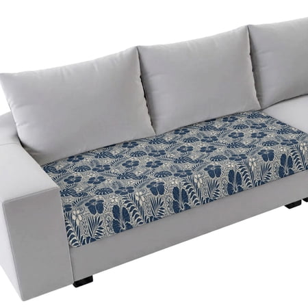 Couch Cushion Covers Blue Hibiscus Blooms Sofa Cushion Cover Stretch Seat Covers Tropical Palm Leaves Sofa Slipcovers Soft Furniture Protector for Sectional Sofas Living Room Medium-1 Piece