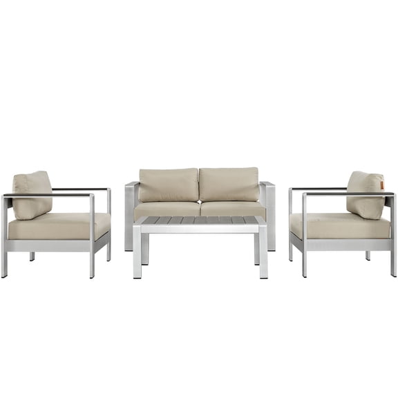 Modern Contemporary Urban Design Outdoor Patio Balcony Four PCS Sectional Sofa Set, Beige, Aluminum