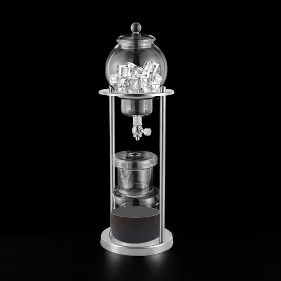 600 ml Silver Retro Luxury Ice Cold Brew Dripper Coffee Maker in Stainless Steel and Borosilicate Glass