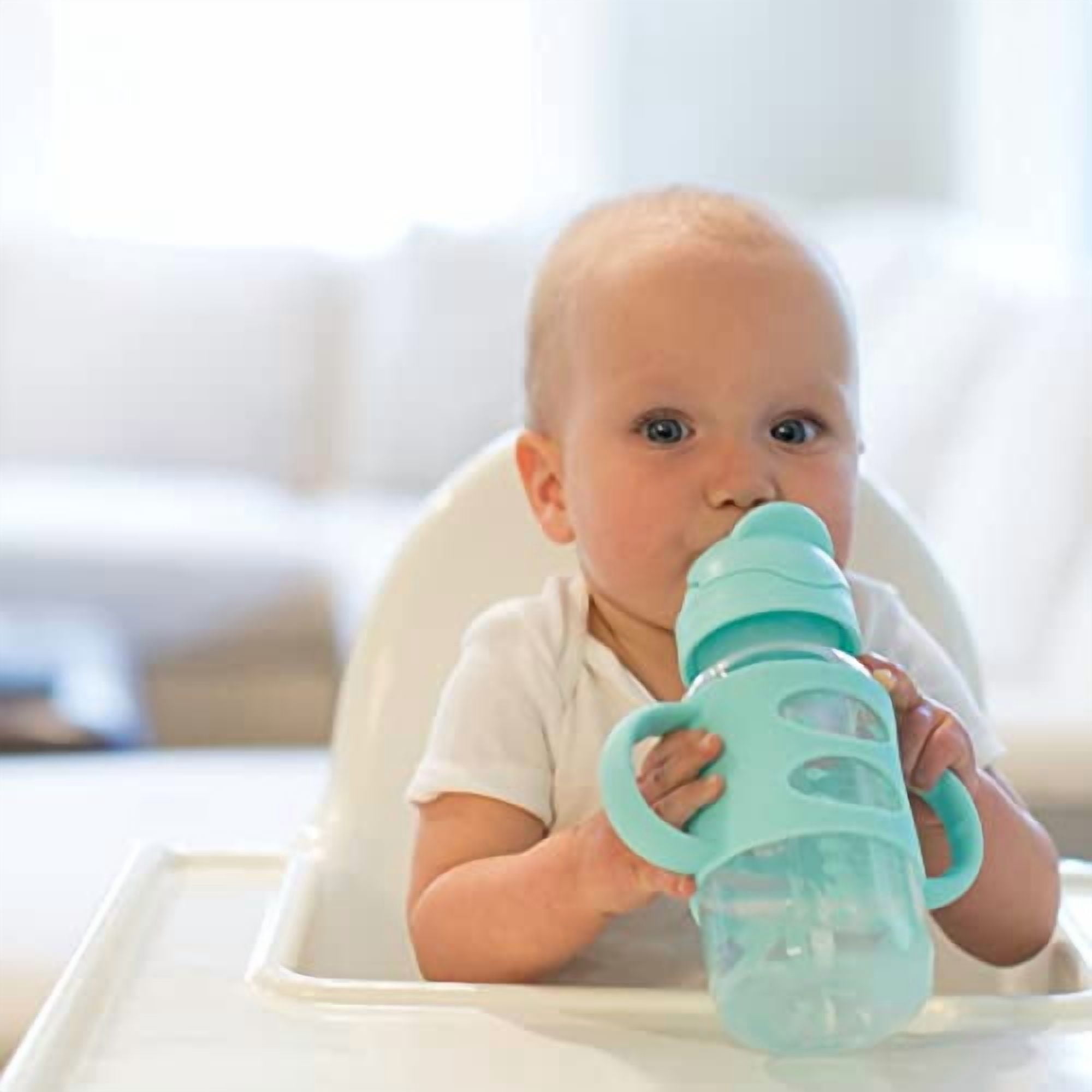 Dr. Brown's Milestones Wide-Neck Sippy Straw Bottle with Handles, 9oz/270ml, Gray/Green, 6m+, 2 Pack