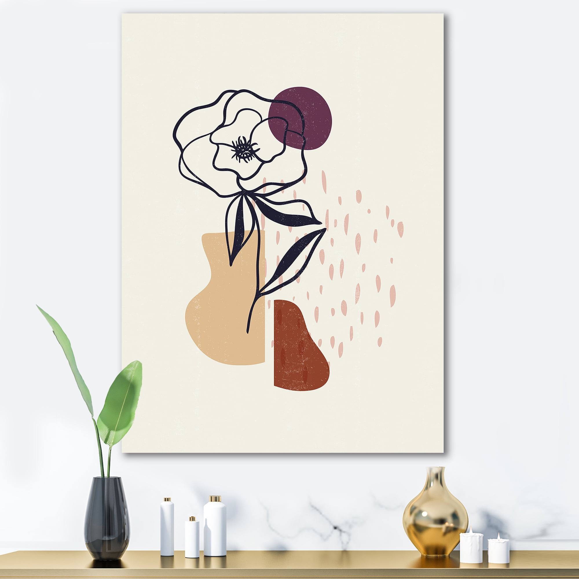 Minimalist Shapes With Ancient Flower I 24 in x 32 in Painting Canvas Art Print, by Designart
