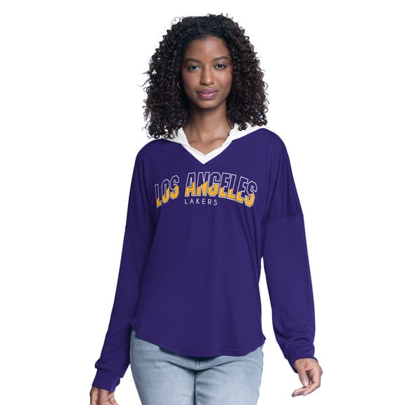 Women's G-III 4Her by Carl Banks Purple Los Angeles Lakers Bench Player Oversized Long Sleeve Hooded Top